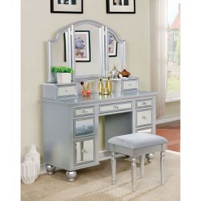 Furniture of America CM-DK6162SV Tracy - Vanity With Stool - Silver