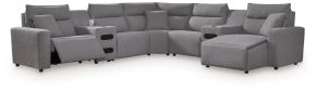 Signature Design by Ashley® 65906S7 Modmax II - 7-Piece Power Reclining Sectional With RAF Press Back Power Chaise And Audio Consoles - Salt And Pepper