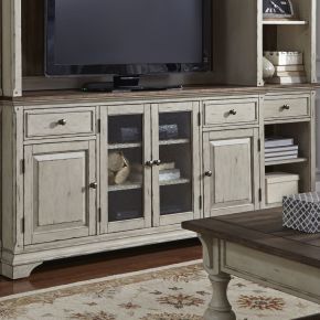 Liberty Furniture 498-TV68 Morgan Creek - Entertainment TV Stand - Antique White / Wirebrushed Tobacco Accents