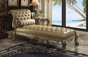 ACME 96489 Dresden - Chaise With Pillow - Bone Synthetic Leather & Gold Patina