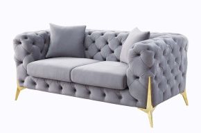 ACME LV01407 Jelanea - Loveseat With 2 Pillows - Gray Velvet & Gold