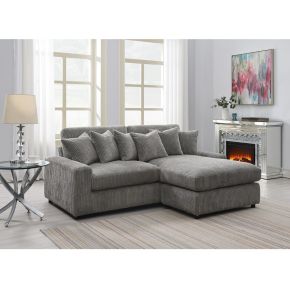 ACME LV01882 Tavia - Reversible Sectional Sofa With 6 Pillows - Gray Corduroy