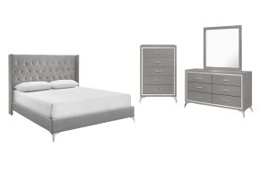 New Classic 00-3365G-14C Huxley - 6/6 Eastern King 4 Piece Bedroom Set (Bed & Dresser & Mirror & Chest) - Gray