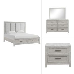 New Classic 00-2442-24N Fiona - 6/0 California King 4 Piece Bedroom Set (Bed & Dresser & Mirror & Nightstand) - Gray