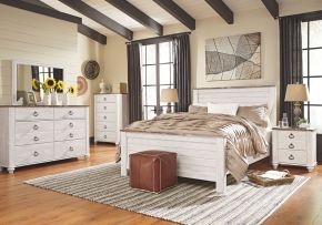 Signature Design by Ashley® B267/31/36/57/54/98 Willowton - Whitewash - 5 Pc. - Dresser, Mirror, Queen Panel Bed