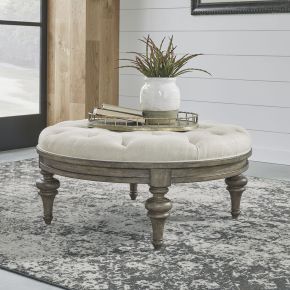 Liberty Furniture 615-OT1080 Americana Farmhouse - Round Cocktail Ottoman - Dusty Taupe