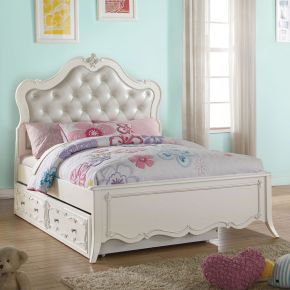 ACME 30500F Edalene - Full Bed - Pearl Synthetic Leather & Pearl White