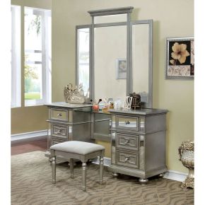 Furniture of America CM7673V-SET Salamanca - Vanity With Stool - Silver