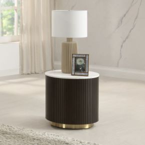 ACME LV03946 Clayten - End Table - White Natural Marble Top & Espreeso Finish