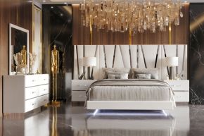 New Classic 00-1840-37N Europa - 5/0 Queen 7 Piece Bedroom Set (Bed & Dresser & Mirror & 2 Nightstands With Panels) - White