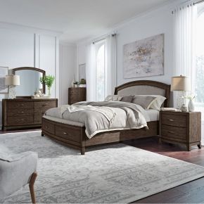 Liberty Furniture 805B-BR-KUSDMCN Avalon - 5 Piece Bedroom Set (King Upholstered Storage Bed, Dresser & Mirror, Chest, Night Stand) - Brown