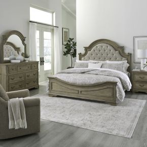 Liberty Furniture 244N-BR-QUBDMN Magnolia Manor - 4 Piece Bedroom Set (Queen Upholstered Bed, Dresser & Mirror, Nightstand) - Light Brown
