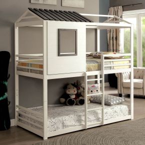Furniture of America CM-BK935-BED Stockholm - Twin Over Twin Bunk Bed - White / Gun Metal