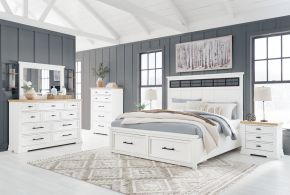 Benchcraft® B844/31/36/57/54S/97 Benchcraft® B844/31/36/57/54S/97 Ashbryn - 5 Pc. - Dresser, Mirror, Queen Panel Storage Bed - White / Natural