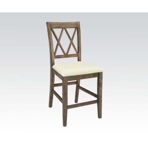 ACME 71722 Claudia - Counter Height Chair (Set of 2) - Beige Linen & Salvage Brown