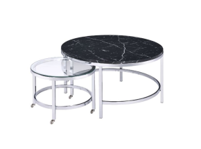 ACME 82475 Virlana - Coffee Table - Clear Glass, Faux Black Marble & Chrome Finish