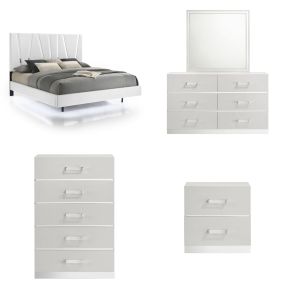 New Classic 00-1840-25C Europa - 6/0 Western King 5 Piece Bedroom Set (Bed, Dresser, Mirror, Chest, Nightstand) - White