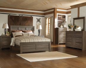 Ashley Furniture B251/31/36/46/57/54/98/92(2) Ashley Furniture B251/31/36/46/57/54/98/92(2) Juararo - 8 Pc. - Dresser, Mirror, Chest, Queen Panel Bed, 2 Nightstands - Dark Brown