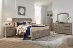 Signature Design by Ashley® B733/31/36/46/78/76/99/92(2) Lettner - 8 Pc. - Dresser, Mirror, Chest, King Sleigh Bed with 2 Storage Drawers, 2 Nightstands - Light Gray
