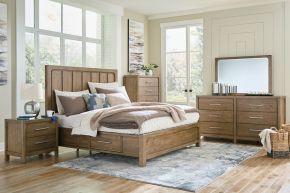 Signature Design by Ashley® B974/31/36/46/58/56/50/94S Cabalynn - Light Brown - 7 Pc. - Dresser, Mirror, Chest, California King Panel Bed With Storage
