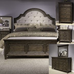 Liberty Furniture 297-BR-QUBDMCN Paradise Valley - 5 Piece Bedroom Set (Queen Upholstered Bed, Dresser & Mirror, Chest, Nightstand) - Dark Brown