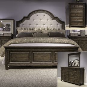 Liberty Furniture 297-BR-KUBDMC Paradise Valley - 4 Piece Bedroom Set (King Upholstered Bed, Dresser & Mirror, Chest) - Dark Brown