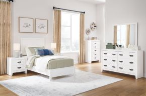 Signature Design by Ashley® B427/31/36/46/53/83 Binterglen - White - 5 Pc. - Dresser, Mirror, Chest, Twin Panel Bed