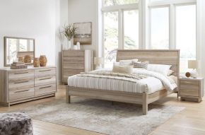 Signature Design by Ashley® B2075/231/36/58/156/92(2)/B100-14 Hasbrick - Tan - 7 Pc. - Dresser, Mirror, King Panel Bed, 2 Nightstands