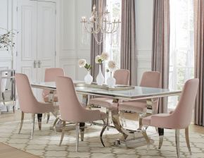 CoasterElevations 108811-S7P Antoine - 7 Piece Rectangular Glass Top Dining Table Set - Pink