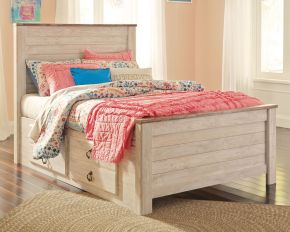 Signature Design by Ashley® B267/87/84/50/B100-12 Willowton - Whitewash - Full Panel Bed With 2 Storage Drawers