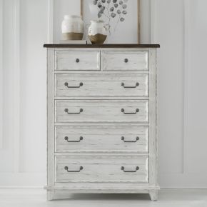 Liberty Furniture 237-BR41 River Place - 6 Drawer Chest - Riverstone White & Tobacco