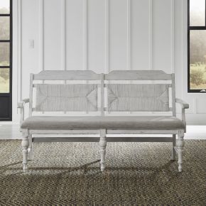 Liberty Furniture 237-C9101B River Place - Panel Back Bench - Riverstone White & Tobacco
