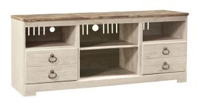 Ashley Furniture W267-68 Willowton - 64" TV Stand W/Fireplace Option - Whitewash