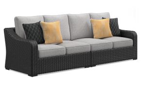 Signature Design by Ashley® P792-854 Beachcroft - Black / Light Gray - 2-Piece Outdoor Loveseat With Cushion
