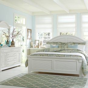 Liberty Furniture 607-BR-QPBDMN Liberty Furniture 607-BR-QPBDMN Summer House - 4 Piece Bedroom Set (Queen Panel Bed, Dresser & Mirror, Nightstand) - Oyster White