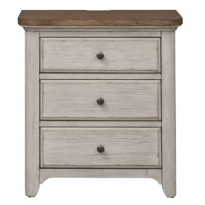 Liberty Furniture 652-BR61 Farmhouse Reimagined - 3 Drawer Nightstand With Charging Station - Antique White / Chestnut Tops