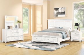New Classic 00-B2118S-14N Jamestown - 6/6 Eastern King 4 Piece Bedroom Set (Bed & Dresser & Mirror & Nightstand) With Storage - White
