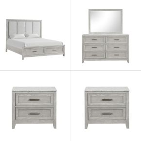 New Classic 00-2442-25N Fiona - 6/0 California King 5 Piece Bedroom Set (Bed & Dresser & Mirror & 2 Nightstands) - Gray
