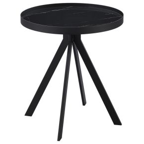 Coaster Fine Furniture 706267 Briggs - Round Marble Printed Glass Top End Table - Black