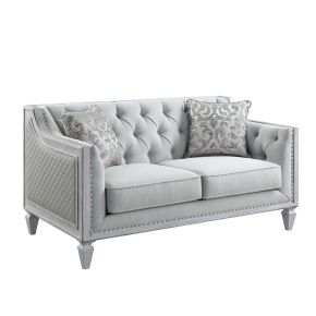 ACME LV01050 Katia - Loveseat - Light Gray Linen & Weathered White Finish