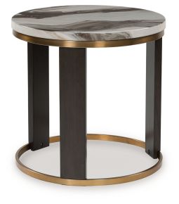 Signature Design by Ashley® T671-6 Jazmore - Round End Table - Brown / Brass Finish