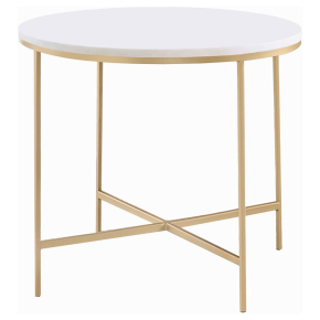 CoasterEssence 723207 Ellison - Round Marble Top Side End Table - White And Gold