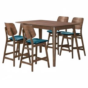 New Classic 45-D1651-DR4FC Oscar - Counter Wood Table - Walnut With 4 Teal Cushion Chairs - Brown / Blue