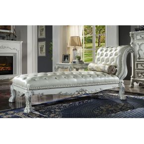 ACME AC01693 ACME AC01693 Dresden - Chaise With Pillow - Synthetic Leather & Bone White