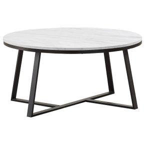 CoasterEveryday 723238 Hugo - Round Faux Marble Coffee Table - White And Matte Black