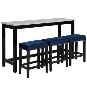 New Classic D400-B3S-BLU Celeste - 4 Piece Dining Set (Theater Bar Table & 3 Stools) - Blue
