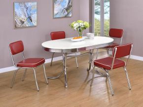 CoasterEveryday 2065-S5R Retro - 5 Piece Oval Dining Table Set - White And Red