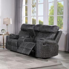 ACME LV02571 Hirah - Motion Loveseat With Console & USB Port - Dark Gray Polish Microfiber