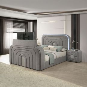 ACME BD05652Q ACME BD05652Q Shelyn - Queen Bed With Led, TV Stand, Fireplace & Bluetooth - Gray Teddy Sherpa & Chrome