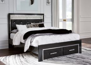 Signature Design by Ashley® B1420/157/54S/96 Kaydell - Black - Queen Upholstered Glitter Panel Storage Bed